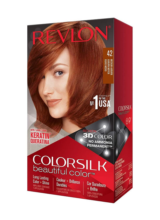 REVLON Colorsilk Beautiful Color, Permanent Hair Color with 3D Gel Technology & Keratin, 100% Gray Coverage Hair Dye, 42 Medium Auburn Beauty & Personal Care REVLON