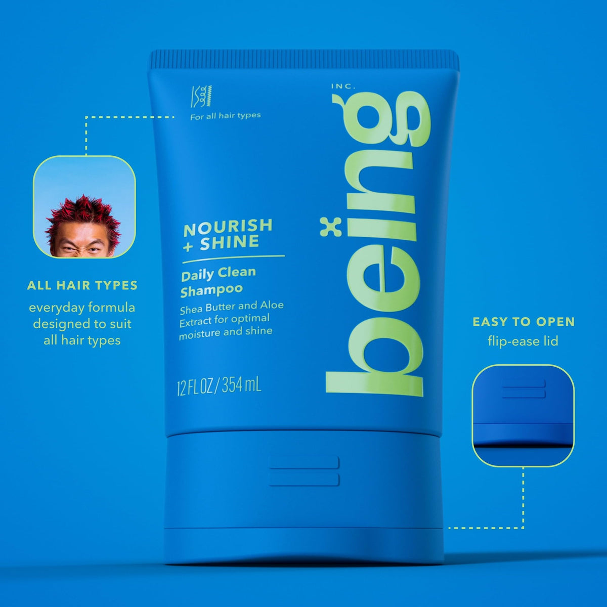 being NOURISH + SHINE Daily Clean Shampoo with Shea Butter and Aloe Extract, 12 fl oz