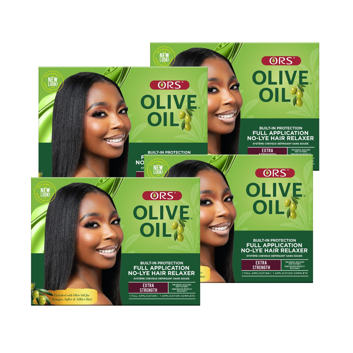 ORS Olive Oil Built-In Protection Full Application No-Lye Hair Relaxer Extra Strength (Pack of 4)