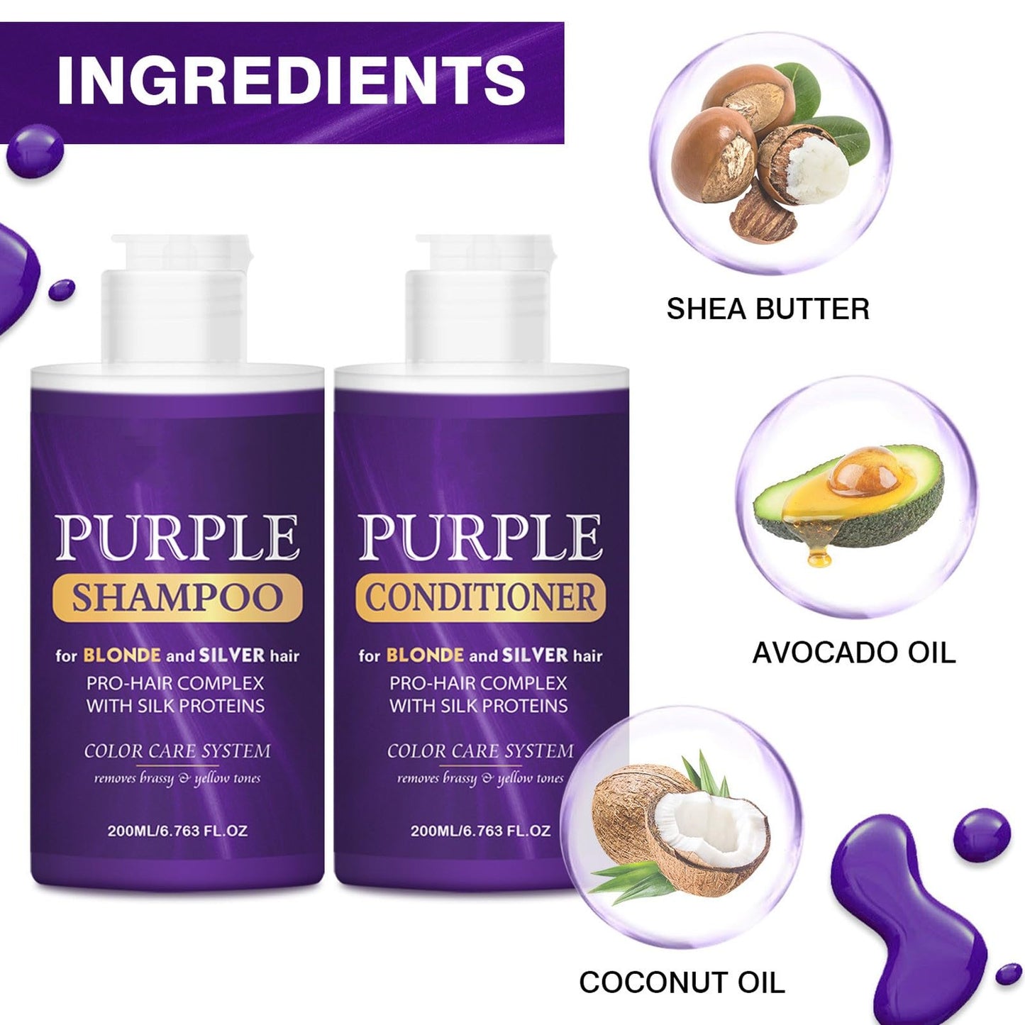 Purple Shampoo and Conditioner Set, Purple Toning Shampoo & Conditioner for Blonde, Bleached, Silver, Gray Hair, Color Treated Hair, Removes Yellow Beauty & Personal Care New Cover