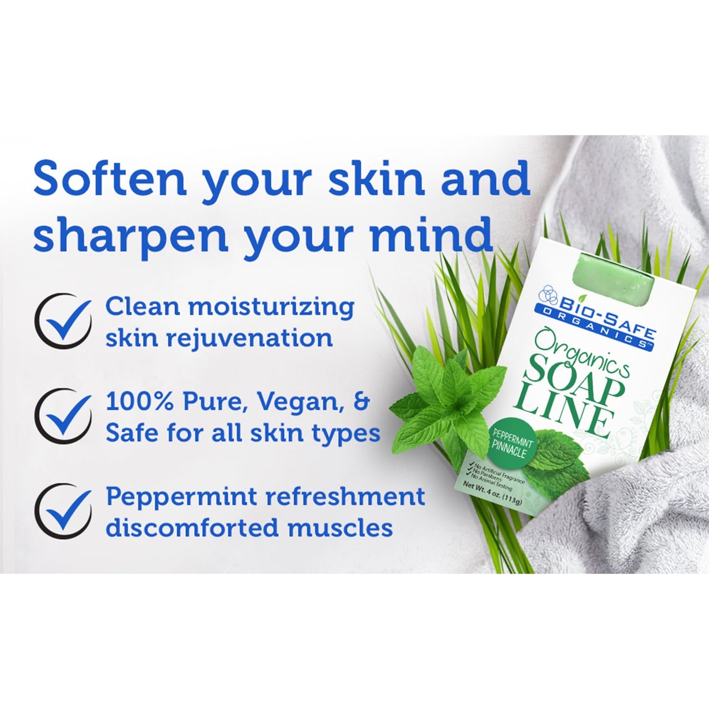 Bio-Safe Organics Natural Organic Handmade Peppermint Pinnacle Soap 100% Handmade Organic Soap Exfoliating Soap Bar All Natural Soap Bar Moisturizing Beauty & Personal Care Bio-Safe Organics