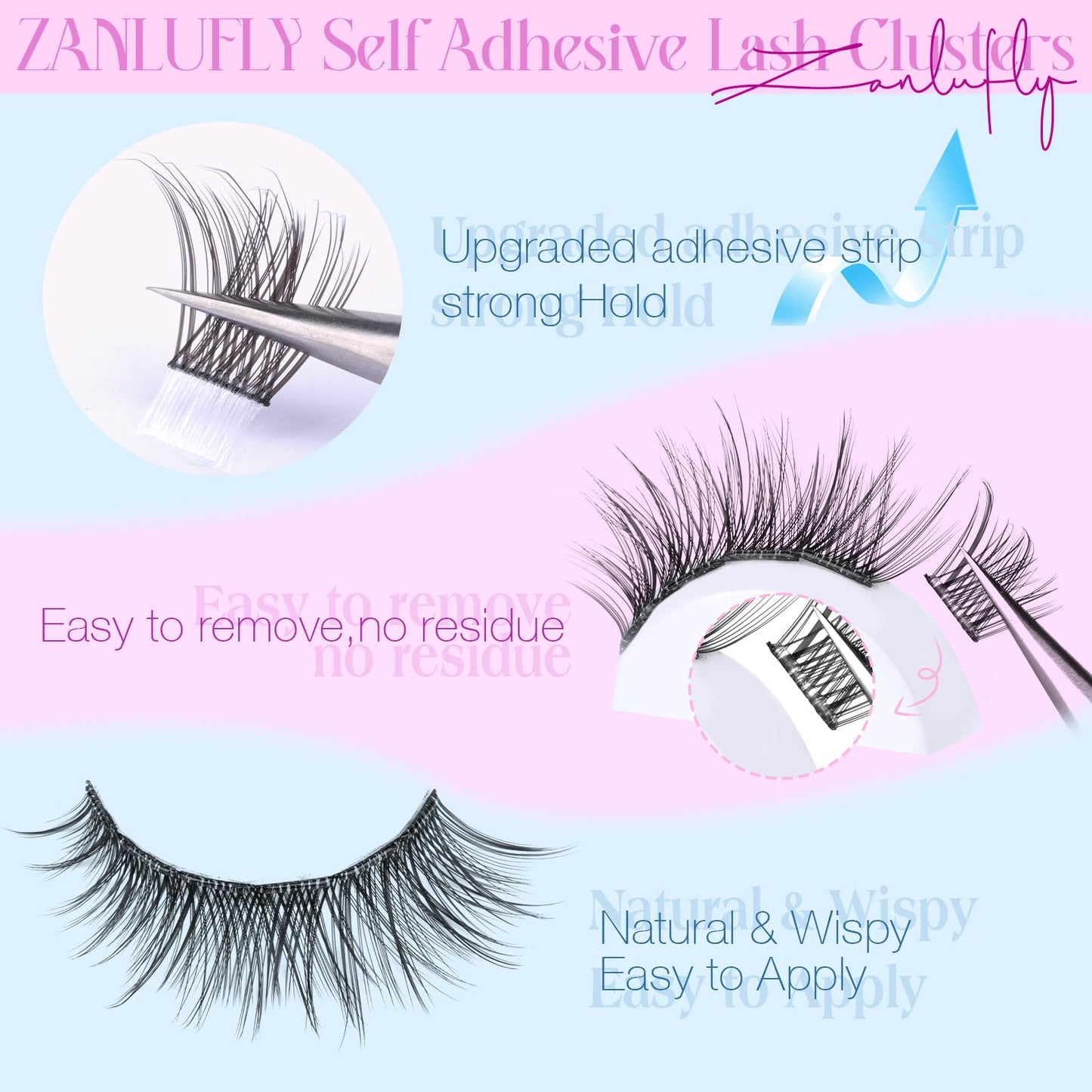 Self Adhesive Eyelashes Natural Self Adhesive Lash Clusters Pre glued Eyelash Clusters zanlufly No Glue Needed Lashes Wispy C-curly Cluster Eyelash Beauty and Personal Care zanlufly