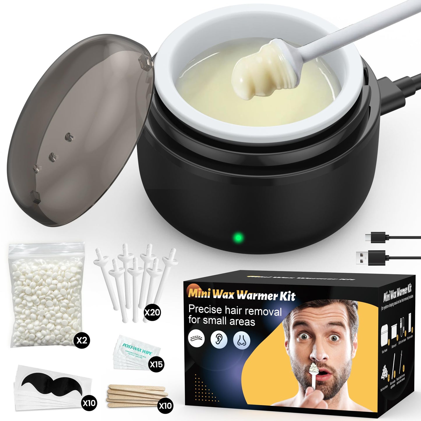 Nose Wax Kit: Nose Hair Wax Kit with USB Fast Heat & Smart Temp, Painless Nose Ear Hair Removal for Women & Men, 100g Hard Wax Beads, 30 Applicator Beauty and Personal Care IFANZETECH