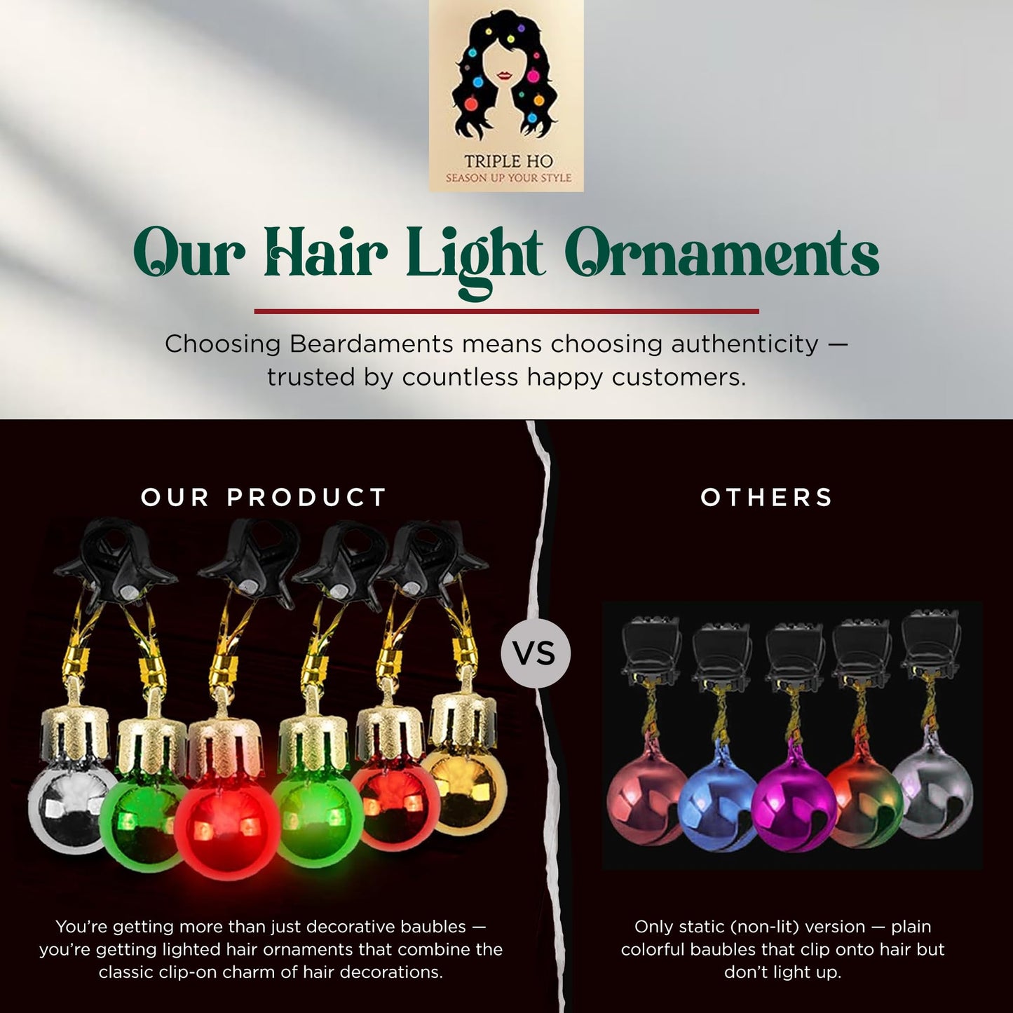 Beardaments Light Up Hair Lights - The Original Ornaments from, 16pc Colorful Christmas Hair Baubles for Holiday Cosplay Women Party Costume Beauty & Personal Care Beardaments