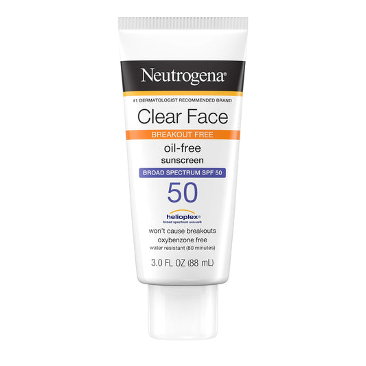 Neutrogena Clear Face Liquid Lotion Sunscreen for Acne-Prone Skin, Broad Spectrum SPF 50 UVA/UVB Protection, Oil-, Fragrance- & Oxybenzone-Free Facial Beauty & Personal Care Neutrogena