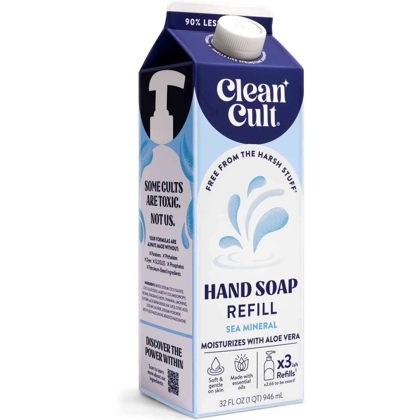 Cleancult Liquid Hand Soap Refill - Sea Minerals - Gentle On Sensitive Skin - Made with Aloe Vera & Essential Oils - Eco Friendly - Paper-Based Beauty & Personal Care Cleancult
