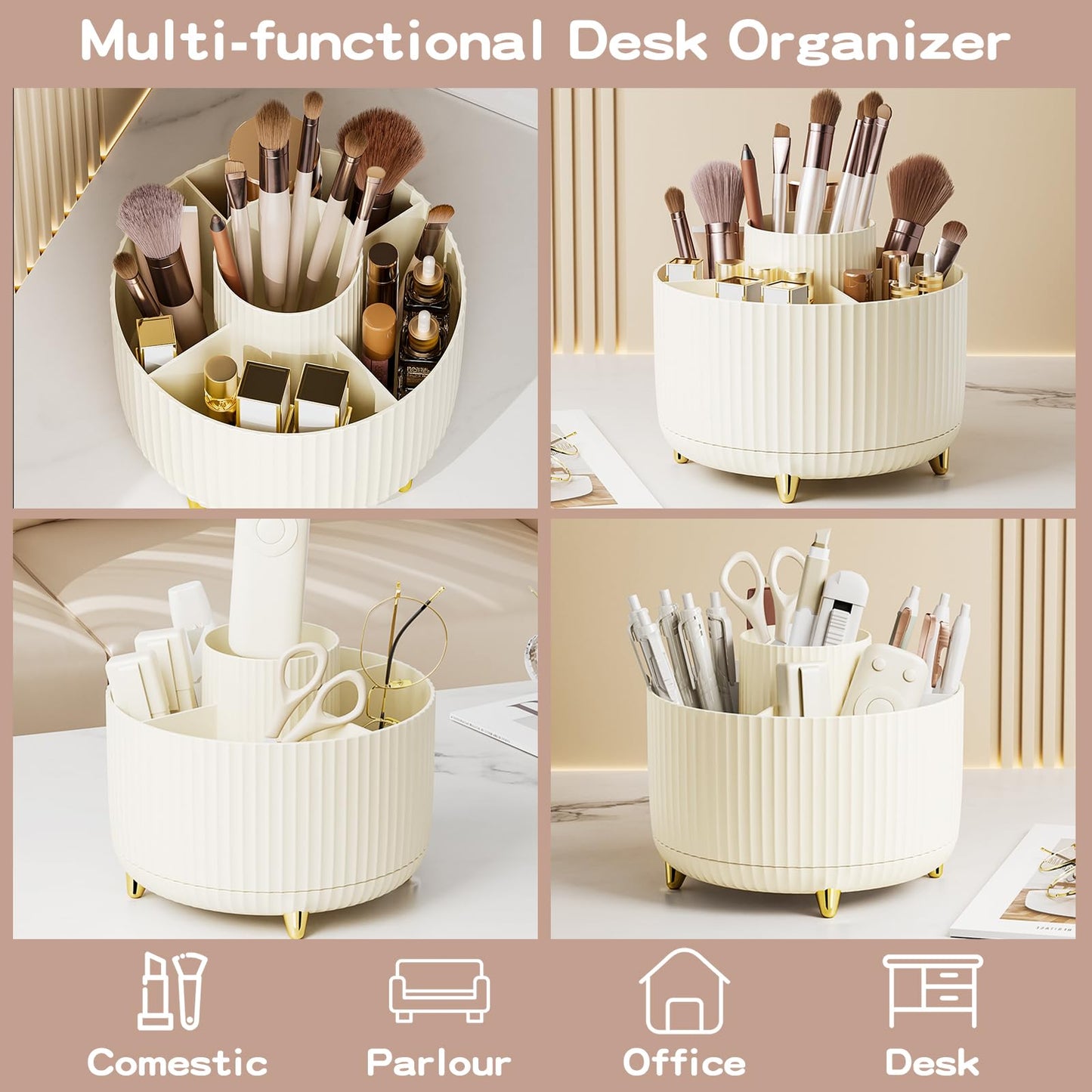 fanado 360° Rotate Makeup Brush Holder Organizer, Makeup Organizers Countertop, Makeup organization and Skincare Storage for Vanity, Desktop, Bathroom Beauty and Personal Care fanado