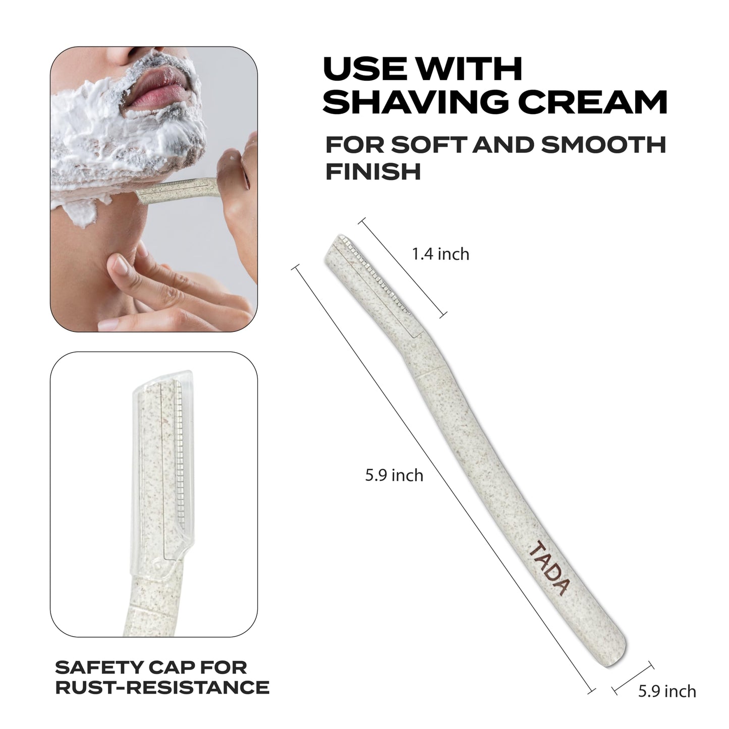TADA Natural - 12PCS Straight Razors for Men and Women for Eyebrow Straight Edge, Beard, Disposable Razors (White) Beauty and Personal Care TADA BEAUTY