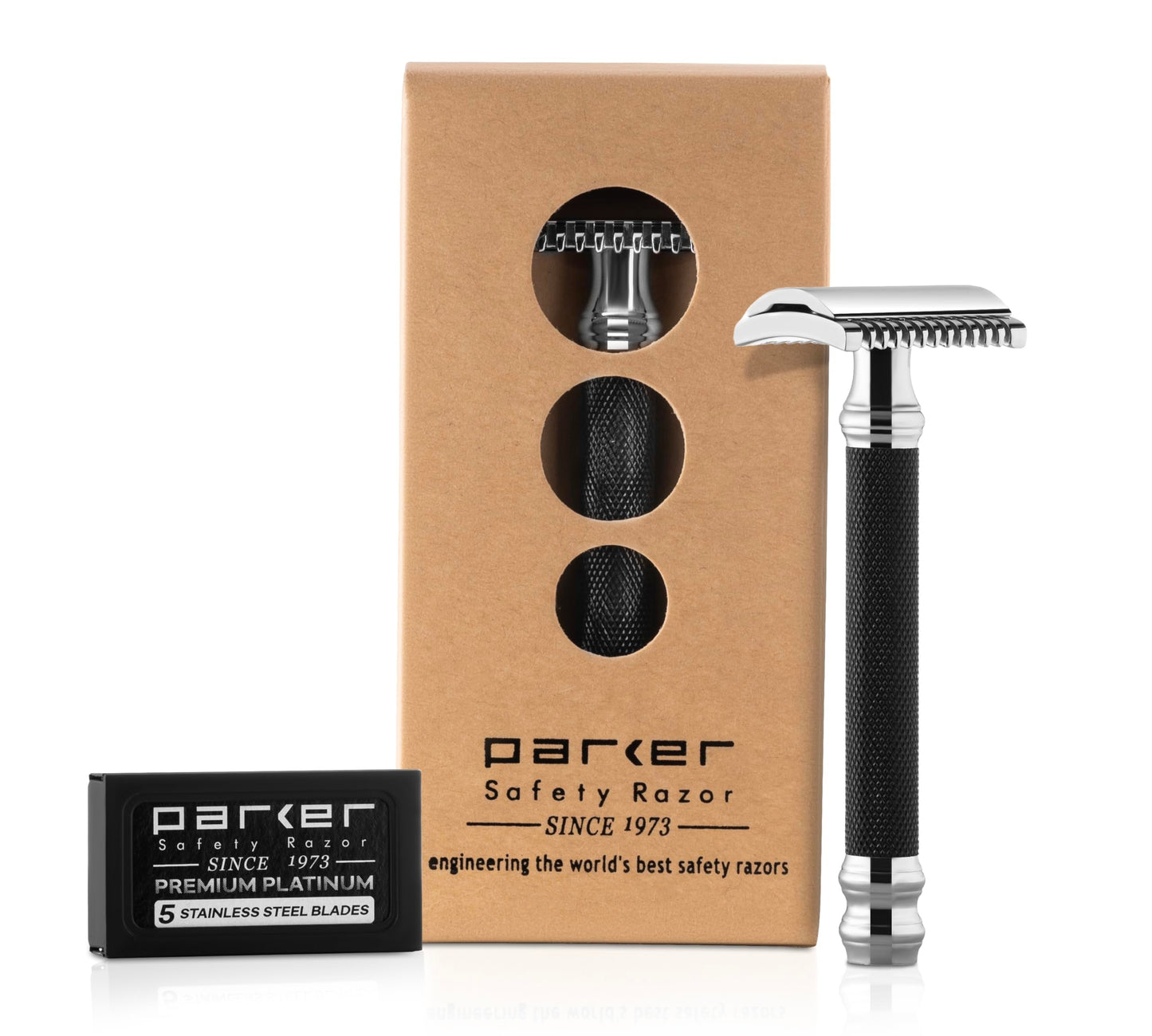 Parker Open Comb Double Edge Safety Razor - Heavyweight Chrome Handle for Closer Shaves - Includes 5 Razor Blades - Ideal for Men with Thick or Coarse Beauty and Personal Care Parker Safety Razor