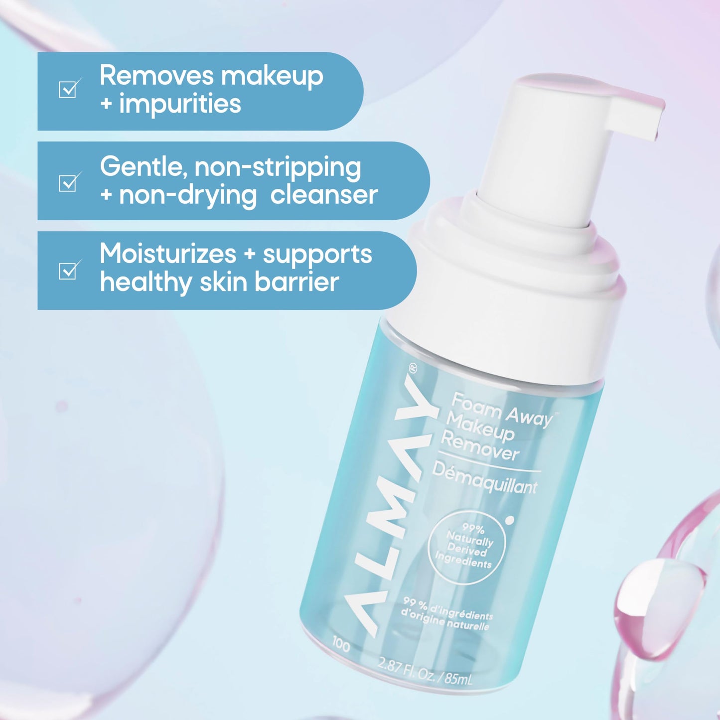 Almay Foam Away Makeup Remover & Face Wash, Gentle Foaming Facial Cleanser, Hypoallergenic, Non-Stripping, Vegan, Cruelty-Free Formula, 100, 2.87 fl Beauty & Personal Care Almay