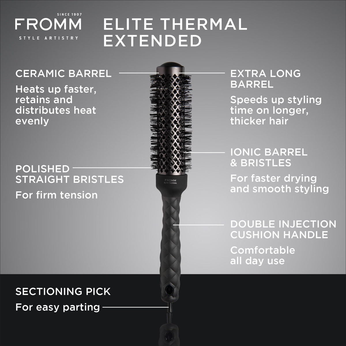 Fromm Elite Thermal Ceramic x Ionic 1.25" Round Brush for Expert Blowouts and Faster Hair Drying | Extended Barrel for Styling, Smoothing Beauty & Personal Care Fromm