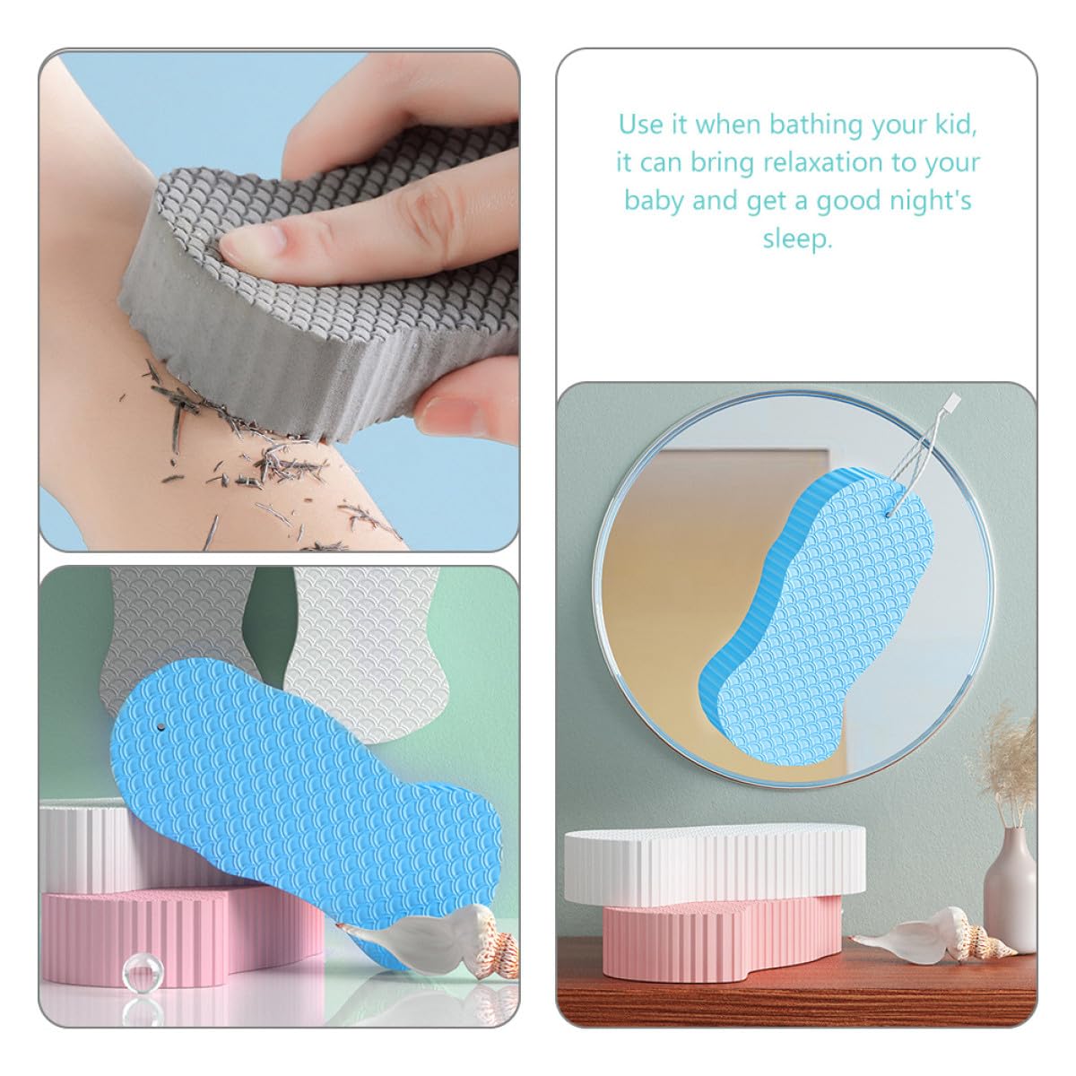 Homoyoyo 4pcs Bath Sponges Set Fish Scale Texture, Comfortable Wear-Resistant Body Scrubbers for Newborn Skin Care, Household Shower Sponge for Gentle Beauty and Personal Care Homoyoyo