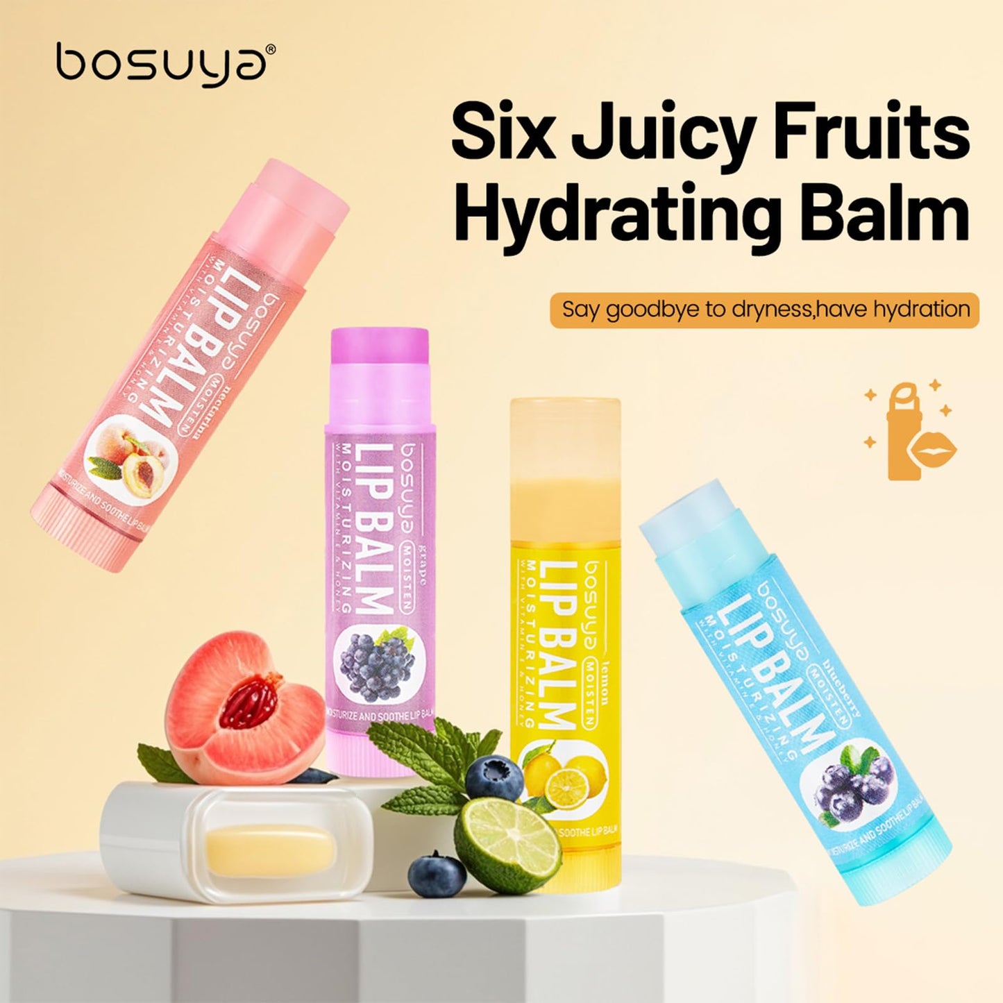 Lip Balm 12 Pack - Hydrating & Repairing for Delicate Lips, 6 Fruity Flavors Moisturizing Balm for Dry Cracked Lips, Long Lasting Lip Care Set Beauty and Personal Care ADMD