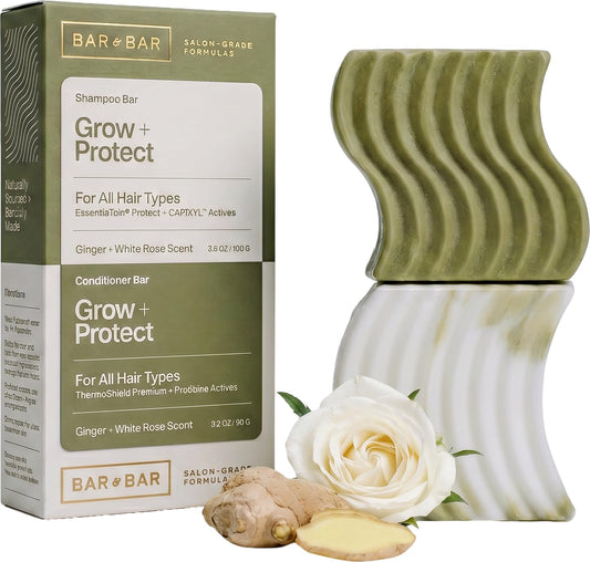Bar and Bar Shampoo and Conditioner Bar Set - Grow + Protect - Hair Growth & Heat Protectant Solid Hair Care Duo - Normal Hair - Gingerlily Rain, 3.5 Beauty & Personal Care Bar and Bar