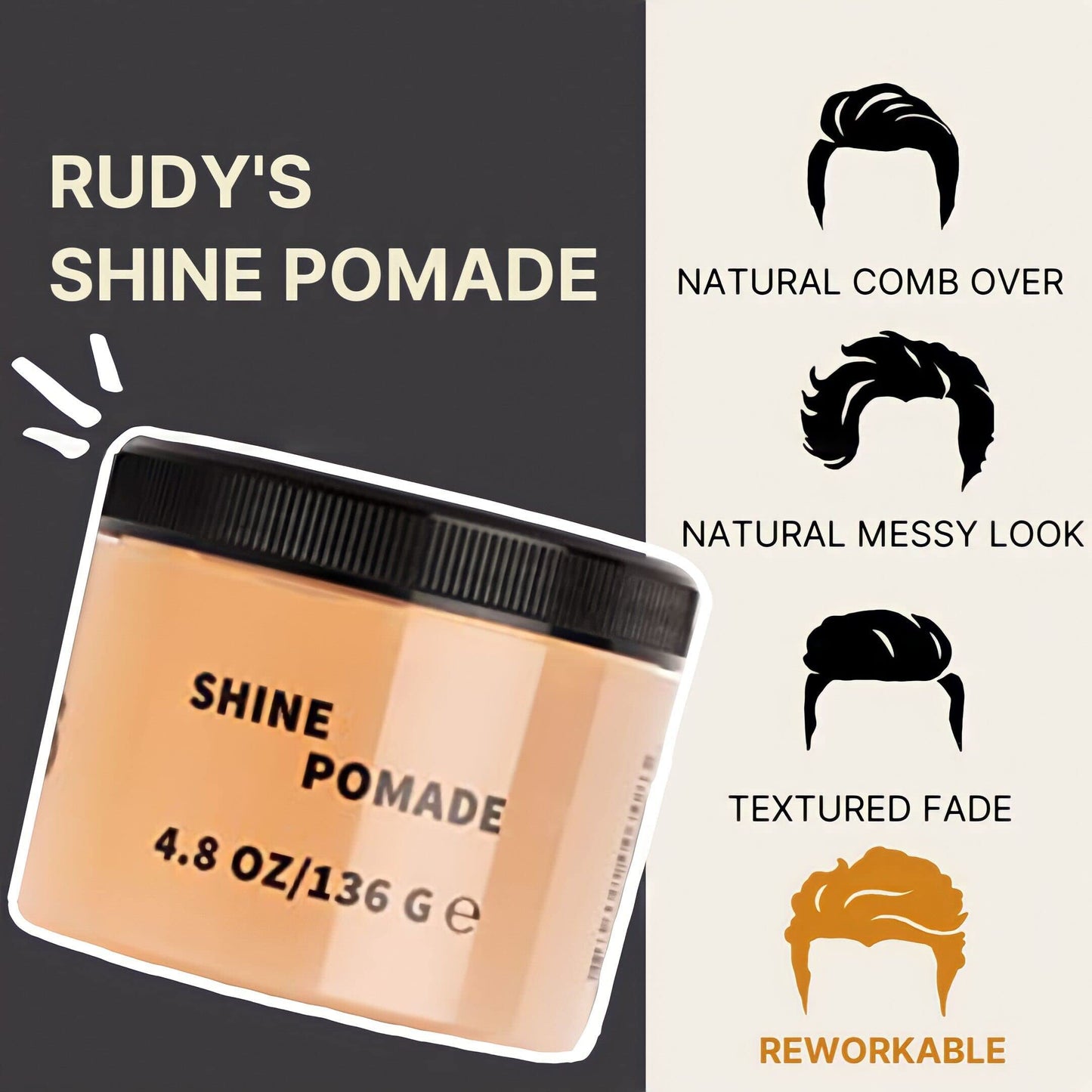 Rudy's Shine Pomade - Frizz Control with Medium Hold, Non-Greasy - for Curly or Textured Hair (2.2 oz) Beauty & Personal Care Rudy's