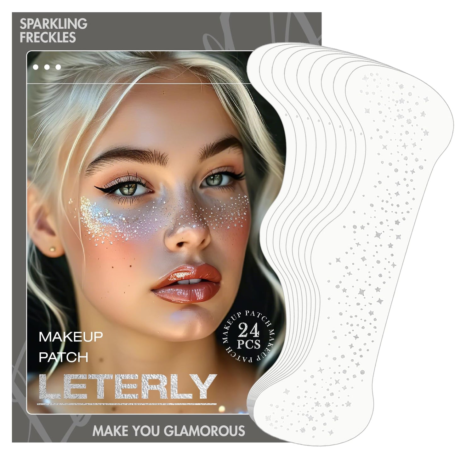Leterly 24 Pcs Glitter Freckles Face Tattoo,Silver Face Glitter Makeup Patches Cute Sparkle Freckles Patches Waterproof Makeup Speckles for Face Beauty & Personal Care Leterly