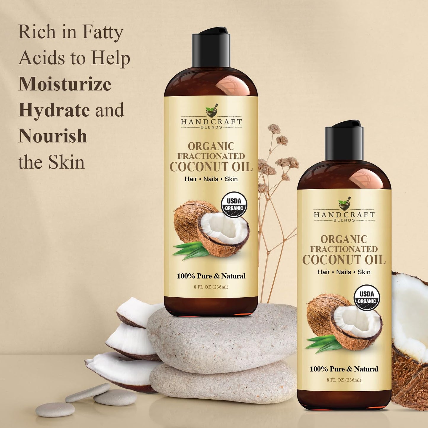Handcraft Blends Organic Fractionated Coconut Oil - 100% Pure and Natural - Bath & Body Oil - Premium Grade Carrier Oil - Skin - Hair - Body - Massage Beauty and Personal Care Handcraft Blends