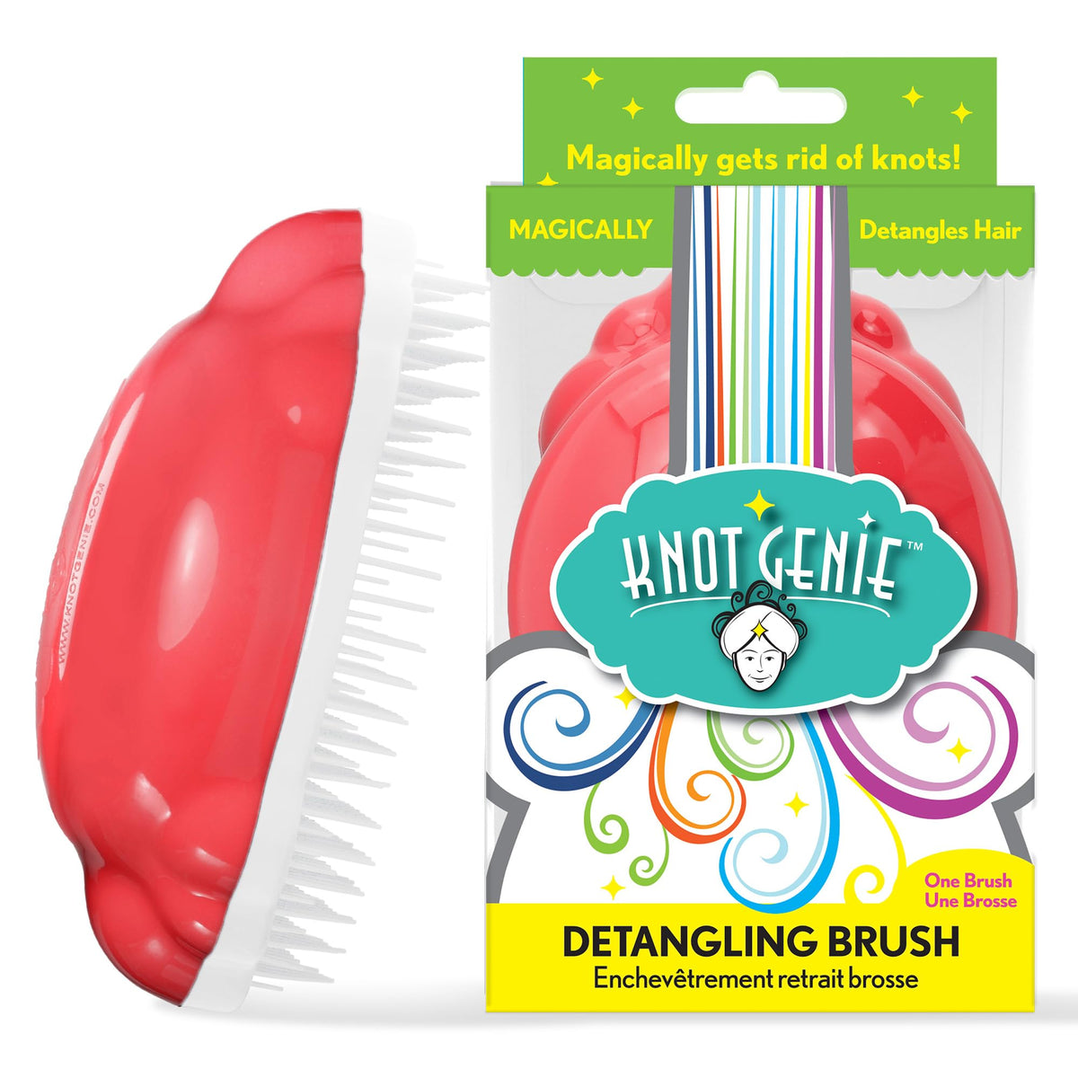 Knot Genie Detangling Hair Brush for Kids (Corally-Q) | Original Full Size | Perfect for Curly Hair, Gently Separate Tangles, Leaves Hair Smooth &