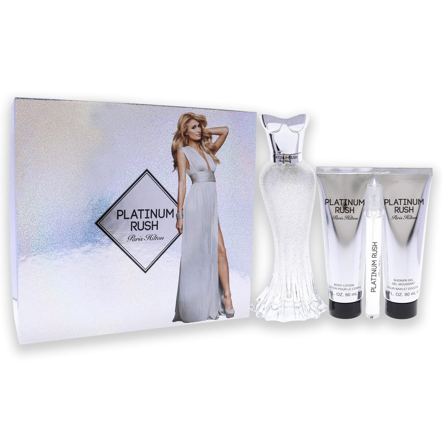 Paris Hilton Platinum Rush Women 4 Pc Gift Set 3.4 oz EDP Spray, 0.33oz EDP Spray, 3oz Body Lotion, 3oz Shower Gel Beauty & Personal Care Paris Hilton