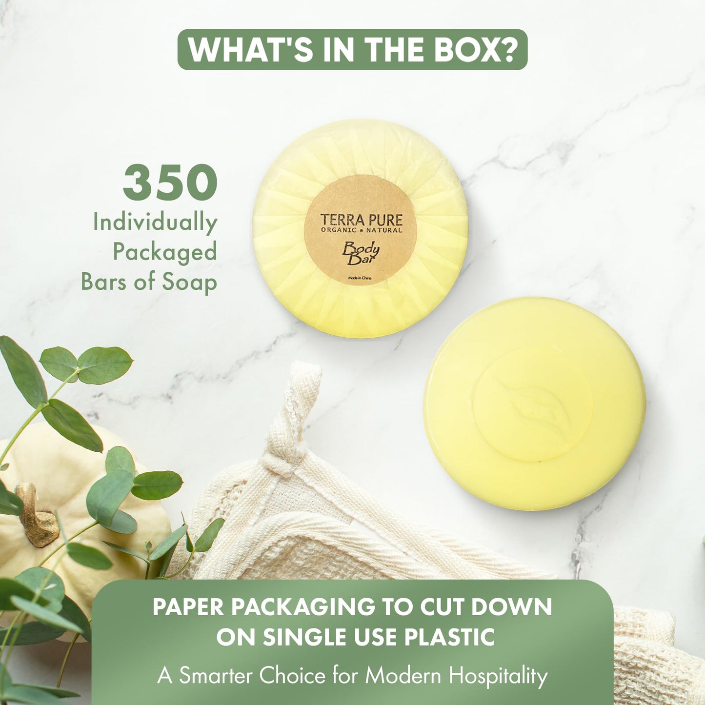 Terra Pure Bar Soap 1.25 oz Travel Size Body Bars | Individually Wrapped Bulk 350 Pack | Green Tea with Aloe & Olive Oil | Paraben Free Guest Beauty & Personal Care Terra Pure