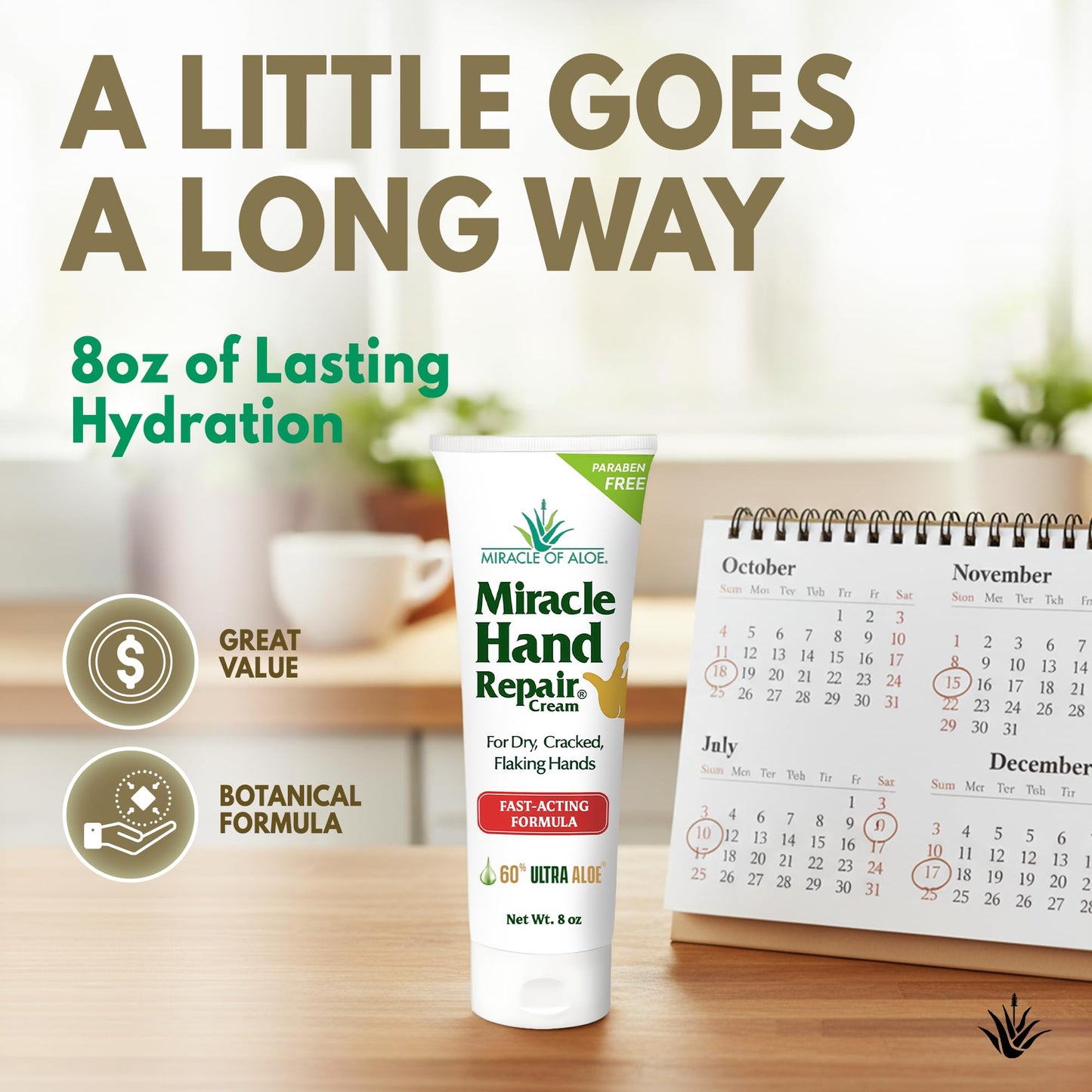 Miracle Hand Repair Cream for Dry Cracked Hands 8 oz Best Healing Hand Cream with 60% Aloe Vera - Non-Greasy Moisturizer for Working Hands - Fast Beauty & Personal Care Miracle of Aloe