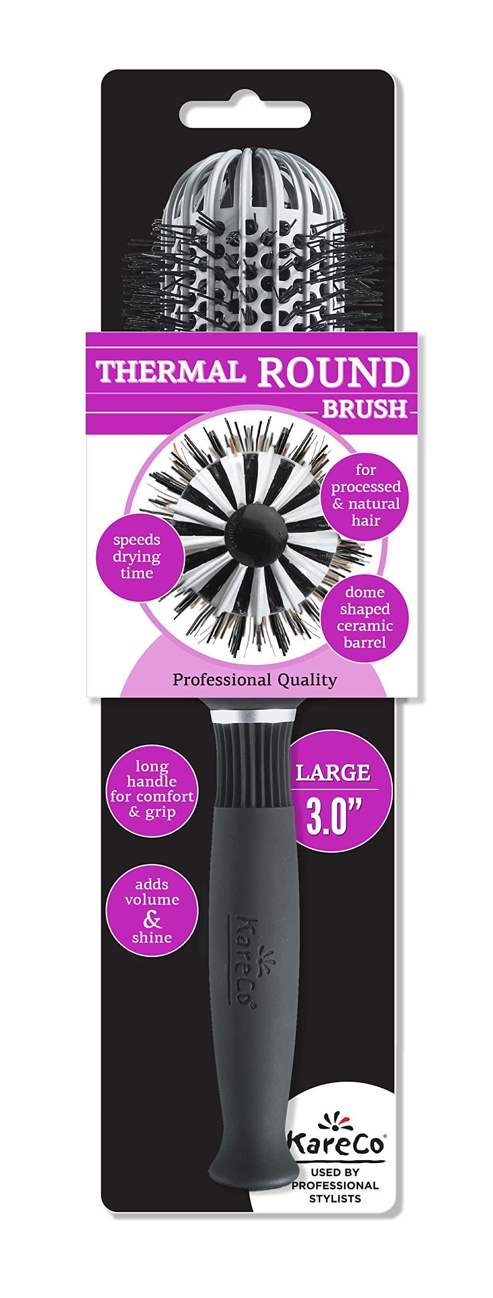 KareCo Large 3.0? Ionic Thermal Round Brush - Ceramic Dome Barrel for Fast Blow?Drying, Frizz?Free Volume, Moisture Restoration - For Medium & Long Beauty & Personal Care KareCo