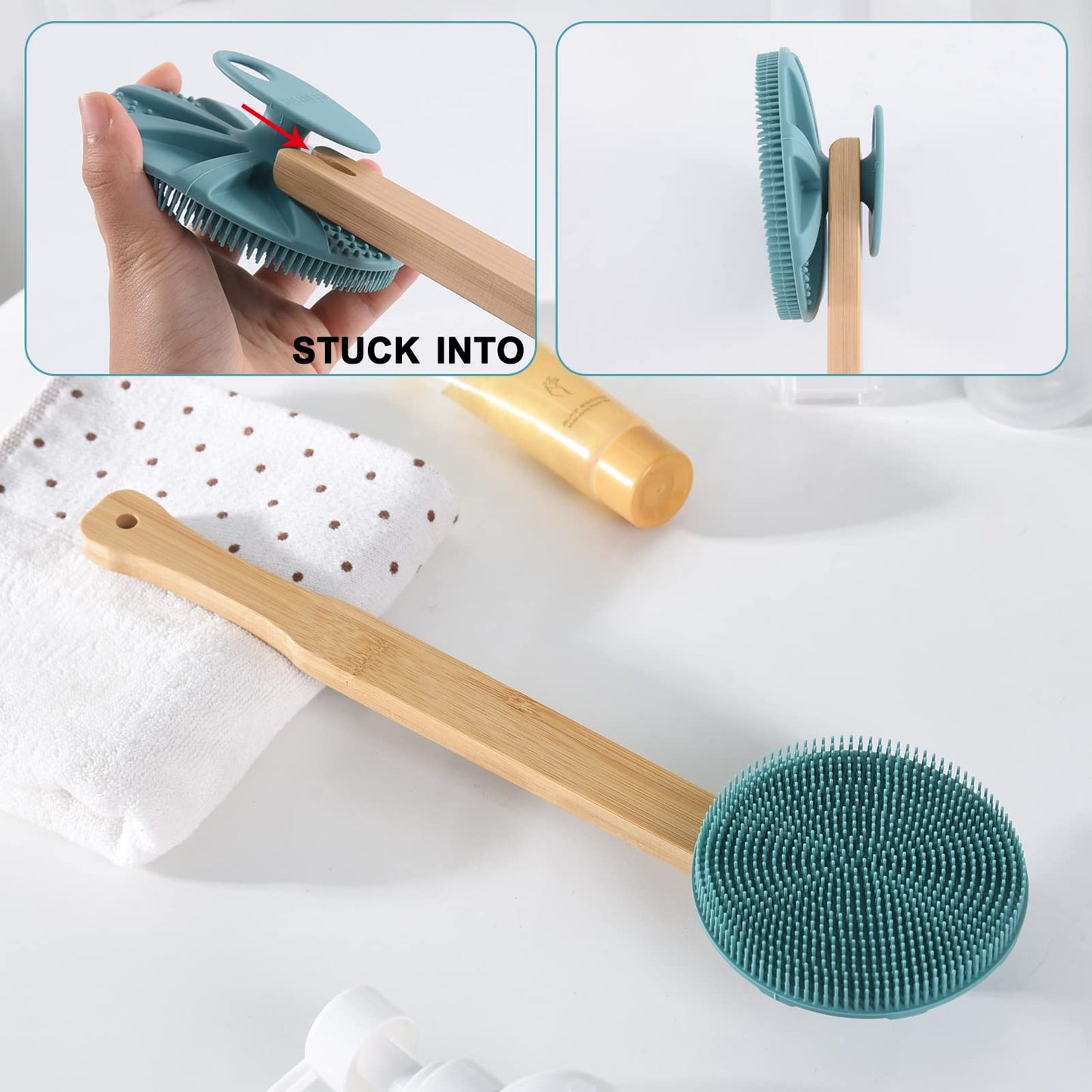 Bamboo Long Handle for INNERNEED Round Body Scrubber, for Back Scrub Beauty & Personal Care INNERNEED