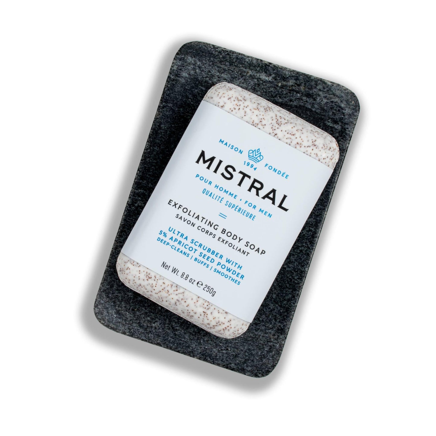 Mistral Exfoliating Bar Soap for Men - 8.8 oz | Luxury French Scrub Bar with Apricot Seed Powder, Marine Minerals, Shea Butter, pH?Balanced Beauty & Personal Care Mistral