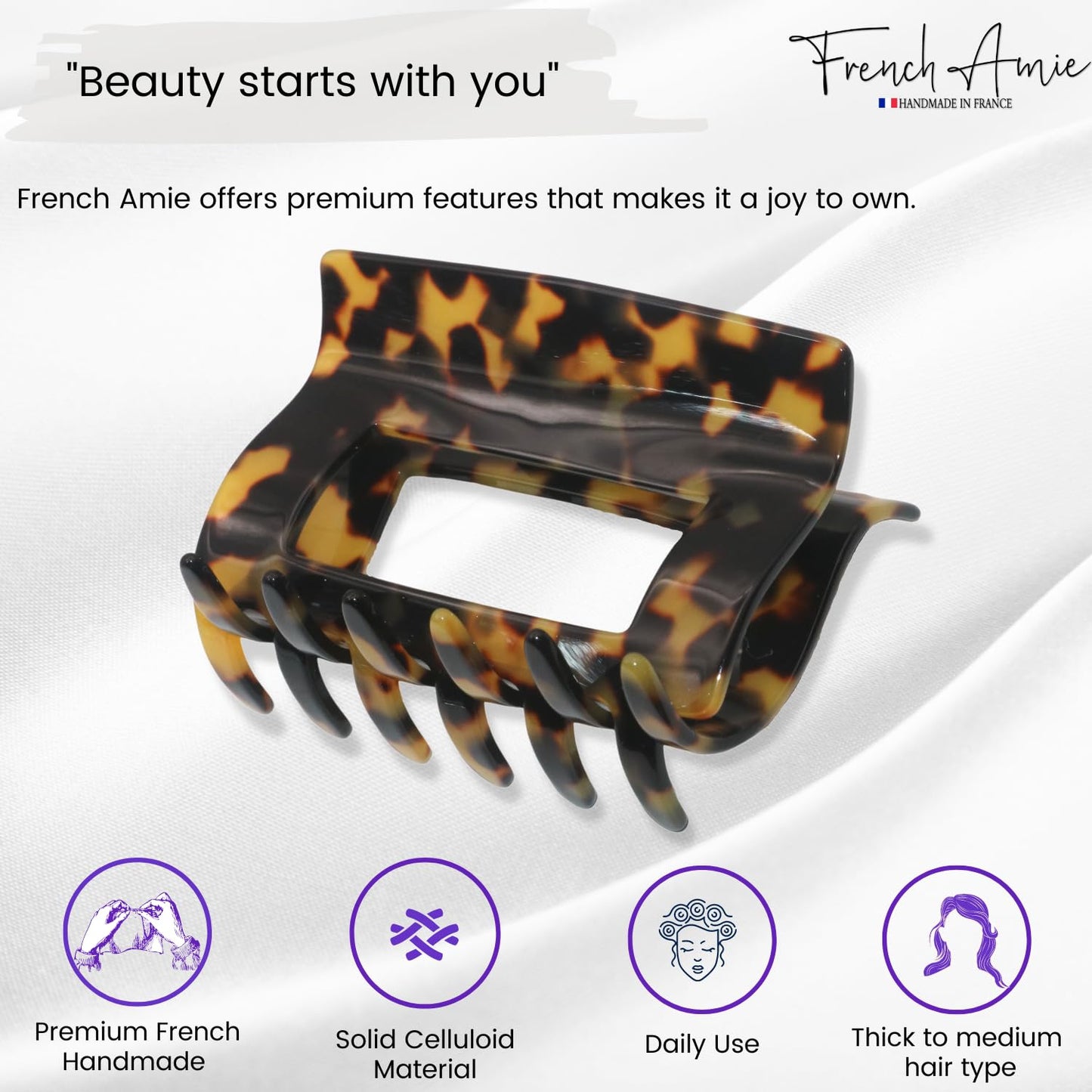 French Amie Geo Large Tokyo 3" Handmade Leopard Celluloid Strong Hold Jaw Hair Claw Clip Clamp Clutcher for Women and Girls, Made in France (Tokyo) Beauty & Personal Care French Amie