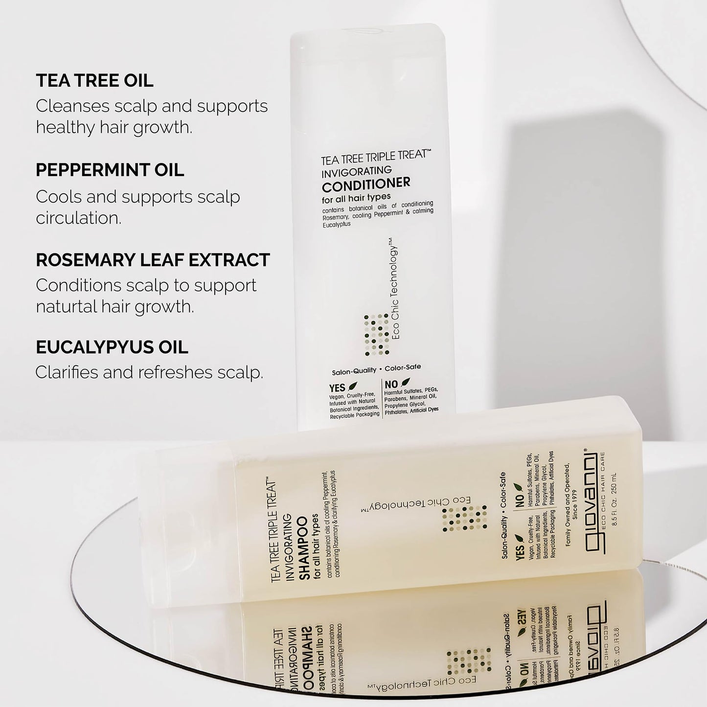 GIOVANNI Tea Tree Triple Threat Invigorating Shampoo & Conditioner Set - Cooling Peppermint, Eucalyptus, Rosemary, Helps Dry Flaking Scalp, Paraben Beauty & Personal Care GIOVANNI