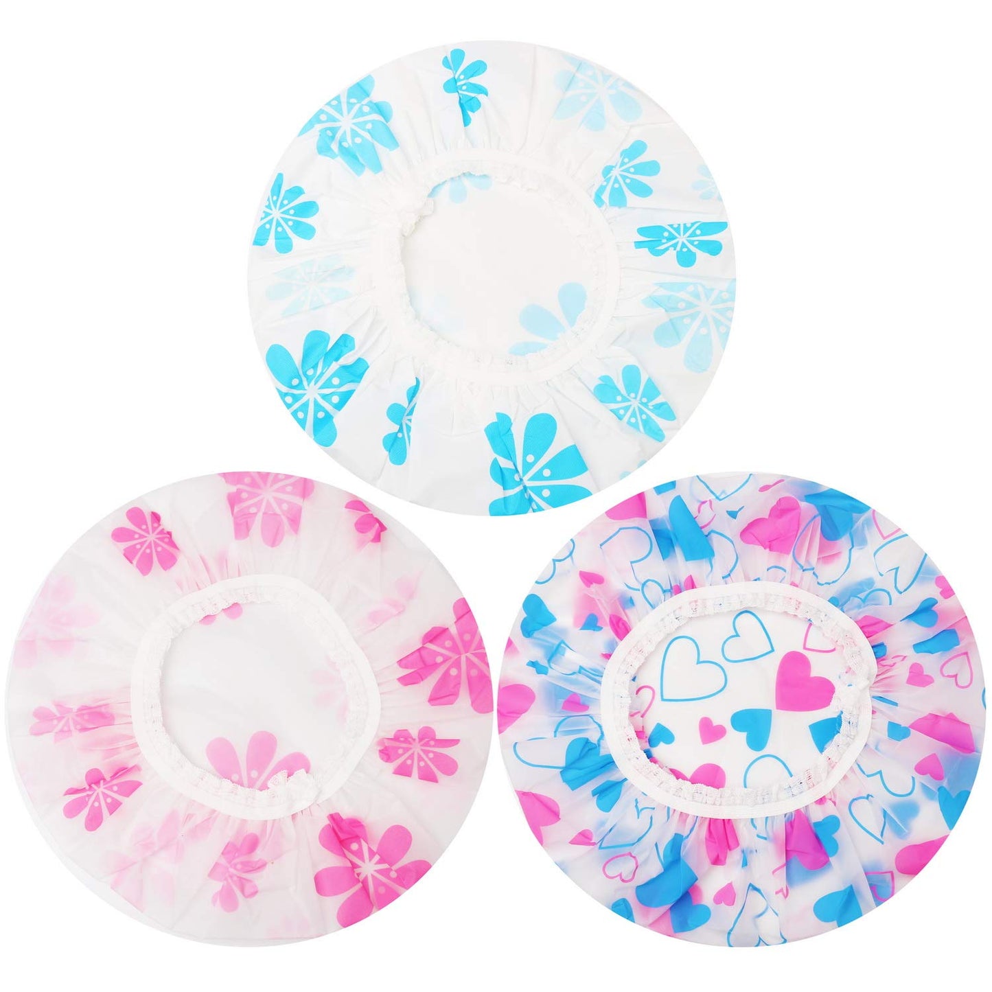 Shower Caps, 3 Pcs Waterproof Bath Caps Plastic Reusable Shower Caps Elastic Band Bath Hair Hat for Women Ladies Spa Salon Beauty & Personal Care Pengxiaomei