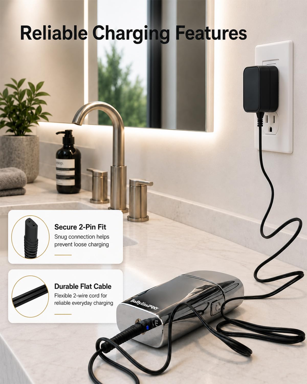 for Babyliss PRO FXFS2 Foil Shaver Charger, 4.5V Power Cord for BaBylissPRO FOILFX02 METALFX Double Foil Razor Beauty and Personal Care Gsojaru