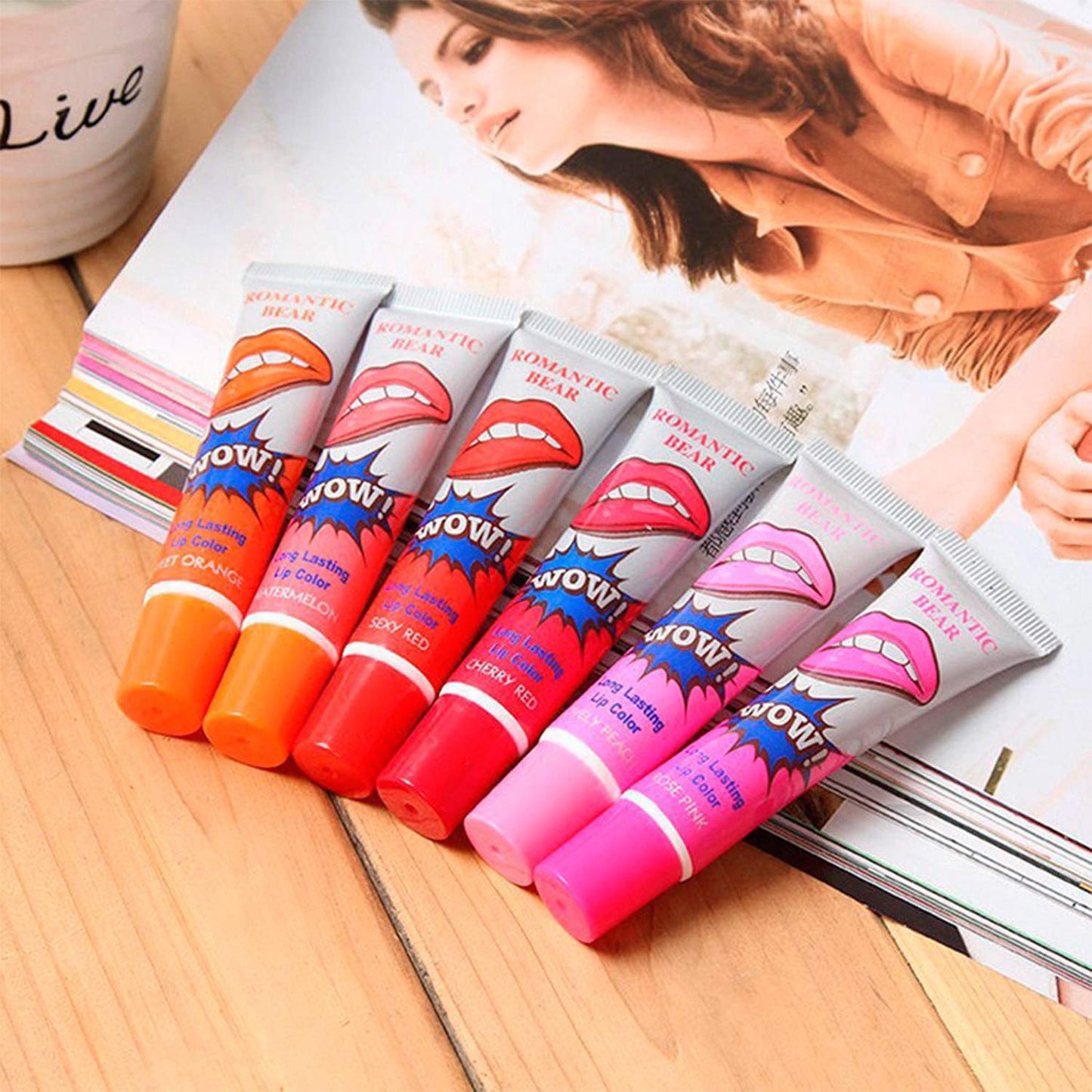 6 Colors Tattoo Magic Color Peel Off Mask Tint Long Lasting Waterproof Lip Gloss by romantic bear Beauty & Personal Care ROMANTIC BEAR