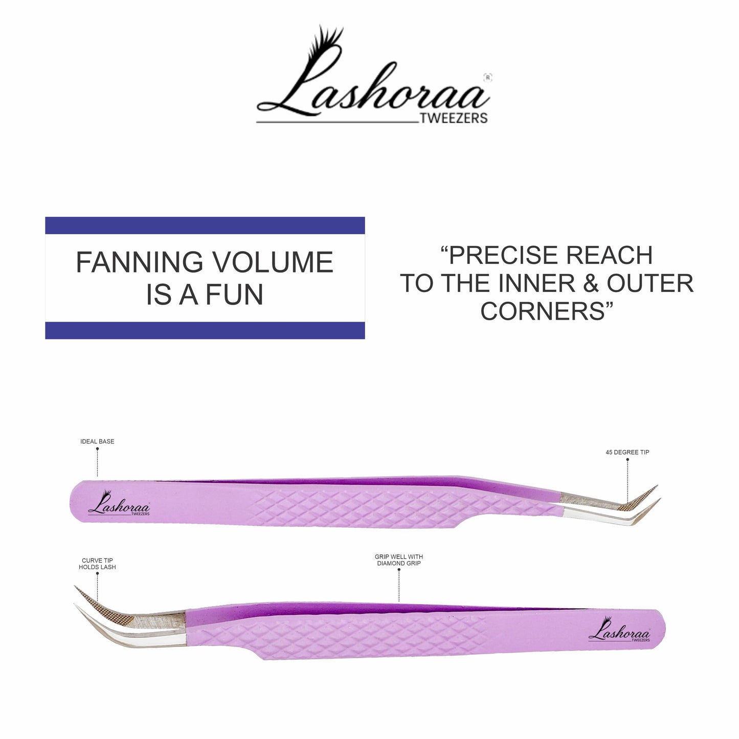 LASHORAA Professional 5pc Lash Extension Tweezers Pack - Fiber Tip Diamond Grip Japanese Steel, Precision Angled Tips - Perfect for Volume & Mega Beauty and Personal Care LASHORAA