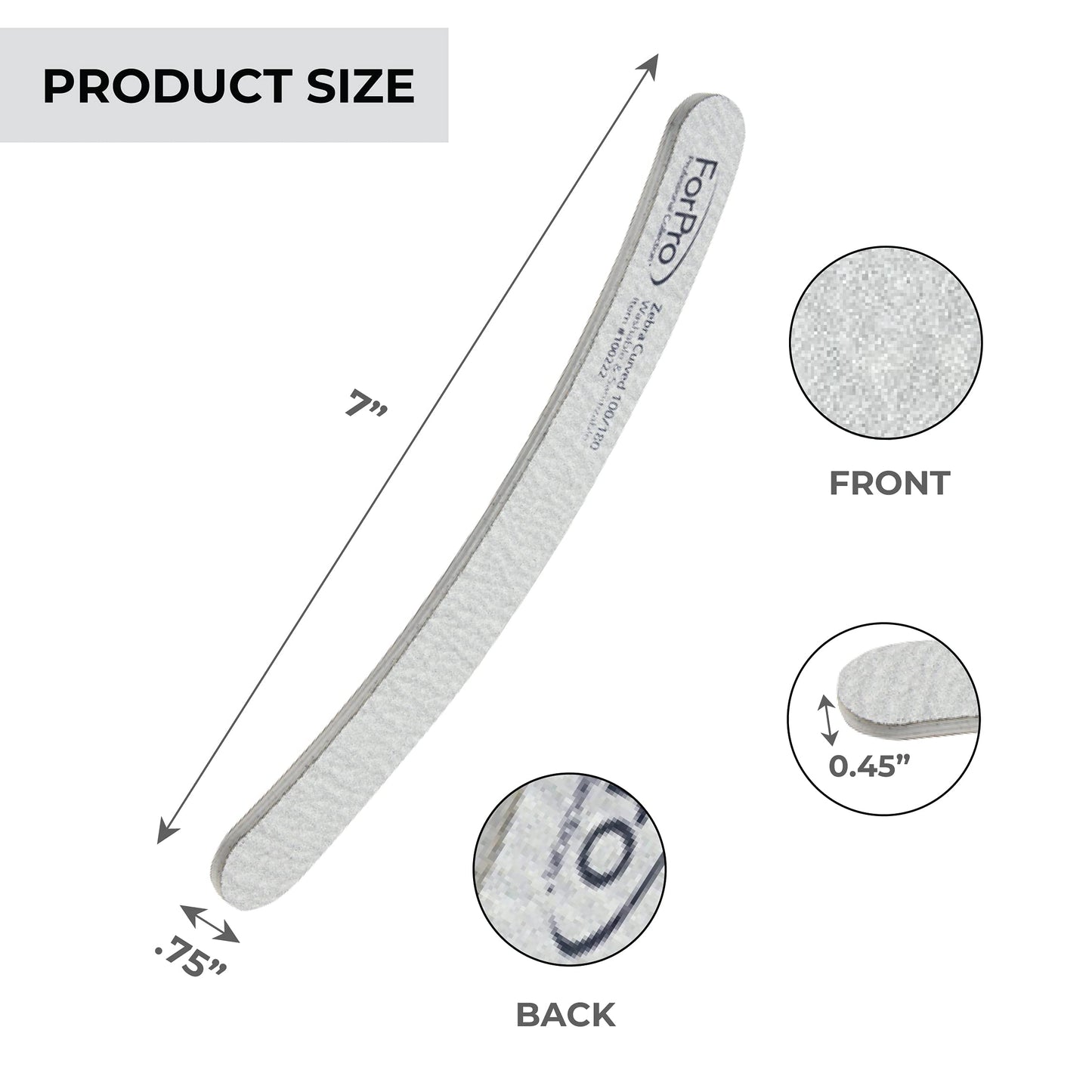ForPro Professional Collection Zebra Curved Foam Board, 100/180 Grit, Double-Sided Manicure and Pedicure Nail Files, 7” L x .75” W, 50-Count Beauty & Personal Care ForPro Professional Collection