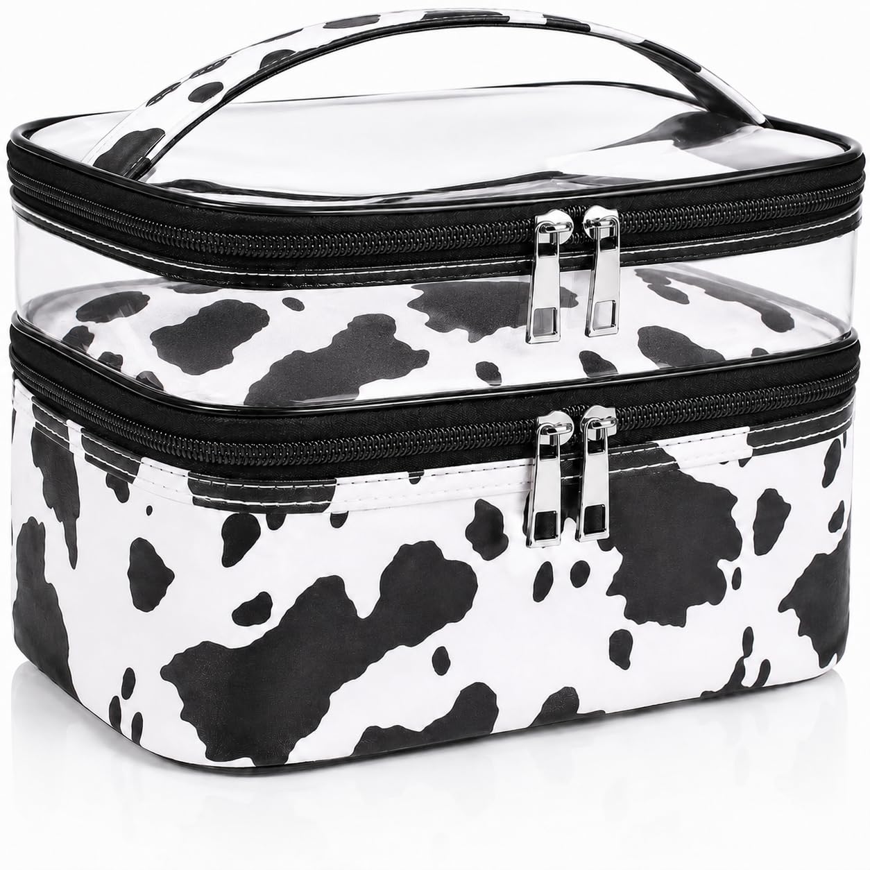 imerelez Double-layer Cosmetic Bag Makeup Bag Travel Makeup Bag Makeup Bags for Women Cosmetics Cases Portable Waterproof Foldable (Cow Print) Beauty and Personal Care imerelez Default Title