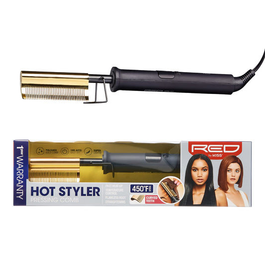 Red by Kiss Hot Comb Hair Straightener 450 Degrees, Curved Electric Heating Comb, Pressing Comb Brush for Straightening Hair and Beard, Curling Iron Beauty & Personal Care Red by Kiss