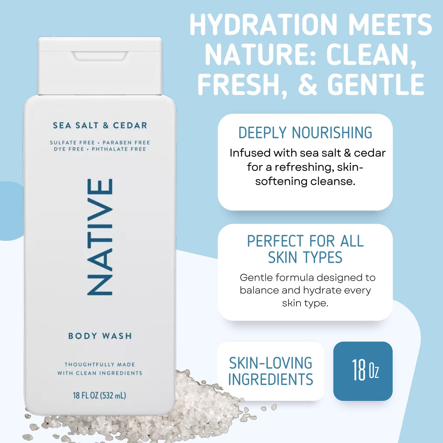 Native Body Wash, 2 Pack - Sandelwood and Shea Butter & Sea Salt and Cedar 18oz Clean Body Cleanser, Sulfate-Free, Paraben-Free Formula for All Skin Beauty & Personal Care Native