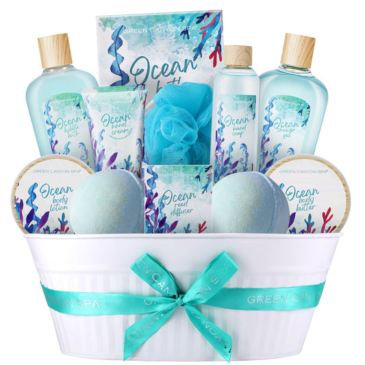 Spa Gift Baskets for Women, Bath and Body Gift Set for Women, 12Pcs Ocean Spa Sets Includes Bubble Bath, Body Lotion,Valentine's Bath Gifts Beauty & Personal Care Green Canyon Spa