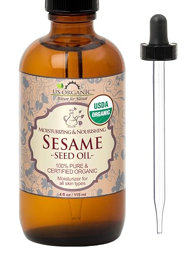 US Organic Sesame Seed Oil, USDA Certified Organic, Untoasted, Unrefined Virgin, 100% Pure & Natural, Cold Pressed, in Amber Glass Bottle w/Glass Eye Beauty & Personal Care US Organic