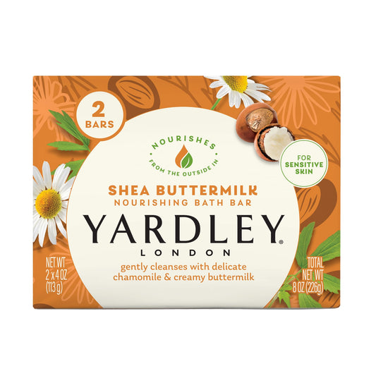 Yardley London Nourishing Bath Soap Bar Shea Buttermilk for Sensitive Skin, Gently Cleanses with Delicate Chamomile & Creamy Buttermilk, 4.0 oz Bath Beauty & Personal Care Yardley