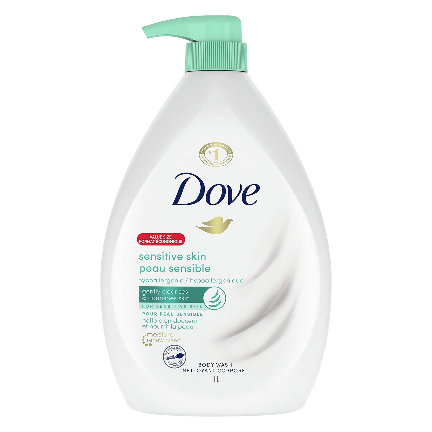 Dove Body Wash with Pump With Skin Natural Nourishers, Sensitive Skin, For Instantly Soft Skin And Lasting Nourishment 1 l-fragrance-free Beauty & Personal Care Dove