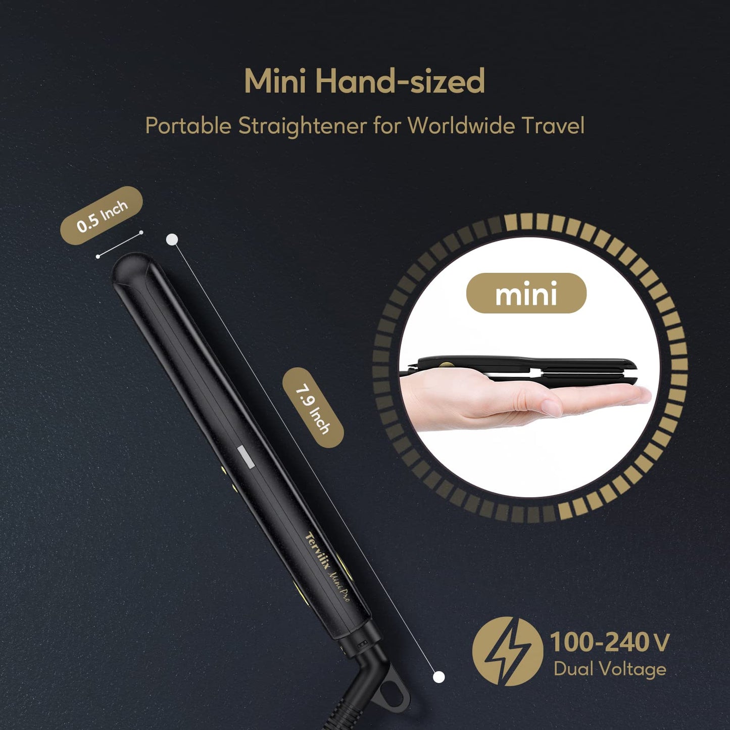 Terviiix Mini Flat Iron for Short Hair Temperature Adjustable, 1/2 Inch Mini Small Portable Ceramic Travel Hair Straightener for Men, Black Beauty & Personal Care Terviiix