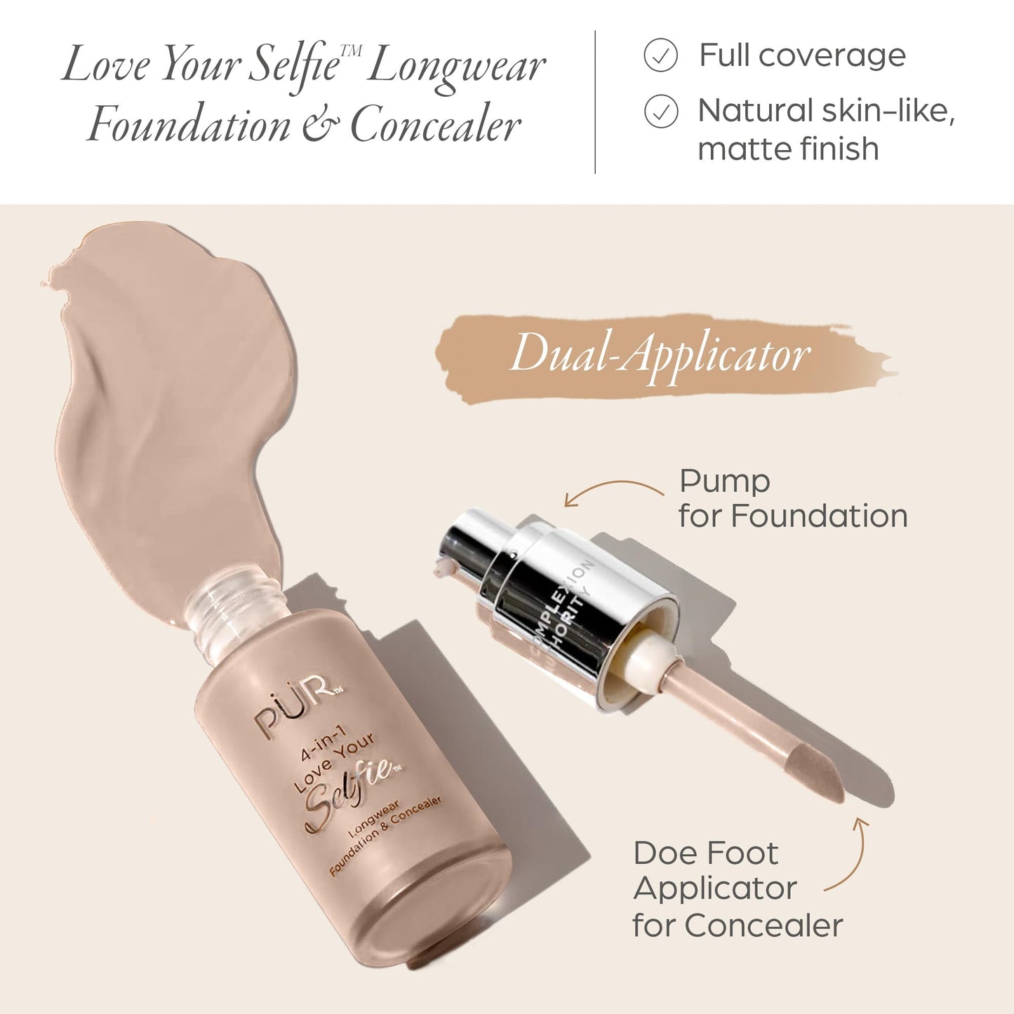 PÜR MINERALS 4-in-1 Love Your Selfie Foundation & Concealer - Longwear Full Coverage Liquid Makeup Foundation with Hydrating Blend Beauty & Personal Care PÜR MINERALS