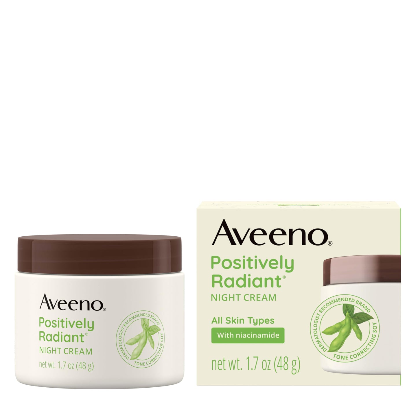 Aveeno Positively Radiant Night Cream, 1.7oz – Face & Neck Moisturizer with Soy & Niacinamide to Brighten, Even Tone & Texture Beauty & Personal Care Aveeno