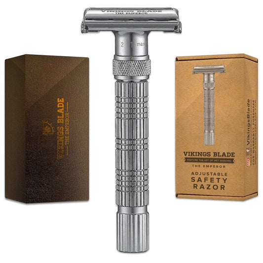 VIKINGS BLADE Adjustable Double Edge Safety Razor + Luxury Case. Smooth, Reusable, Eco-Friendly (The Emperor “Frosted Chrome”) Beauty and Personal Care Vikings Blade