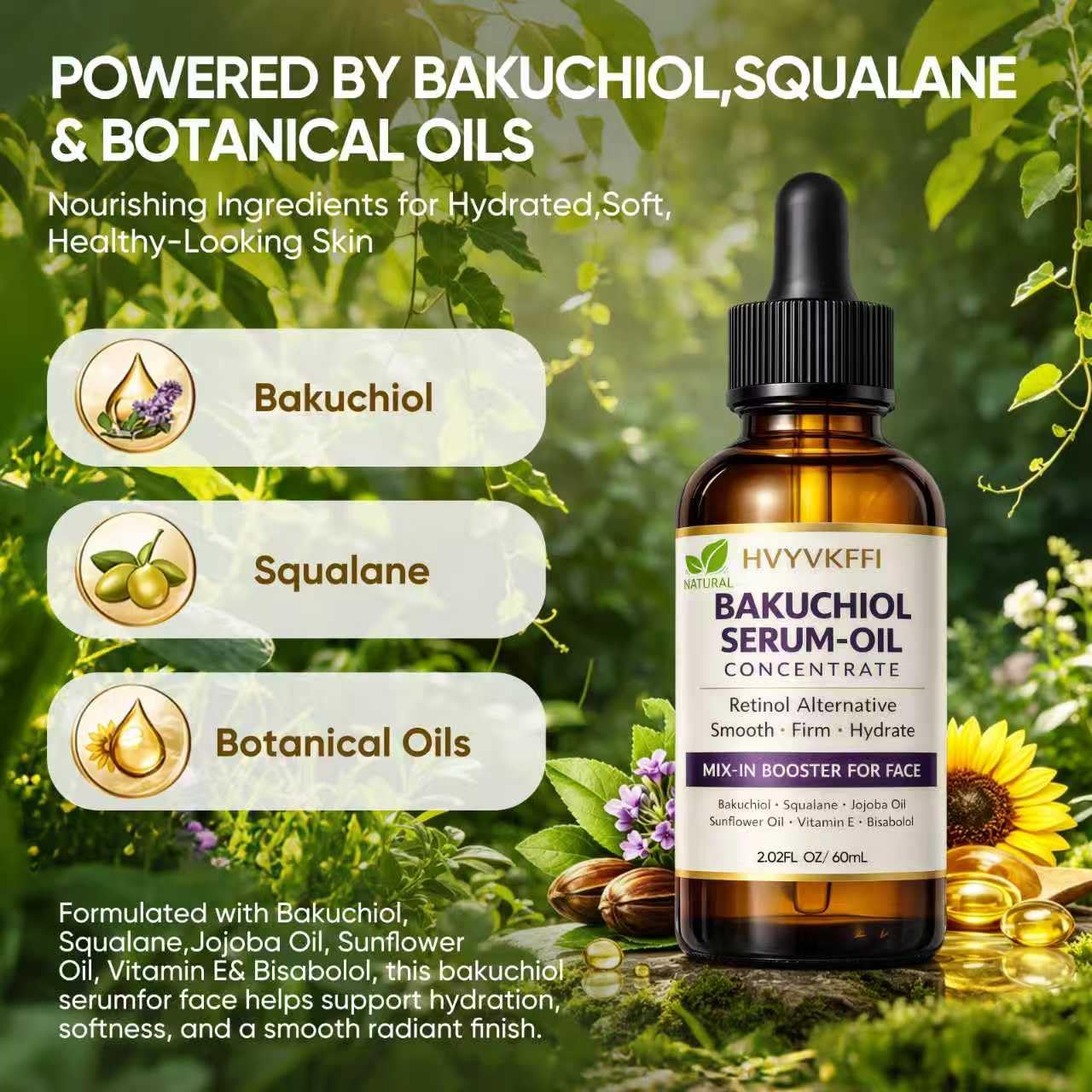 Bakuchiol Oil for Face - Natural Bakuchiol Serum Mix-In Booster, Retinol Alternative for Wrinkle Reduction, Hydrating & Firming Anti-Aging Facial Oil Beauty & Personal Care HVYVKFFI