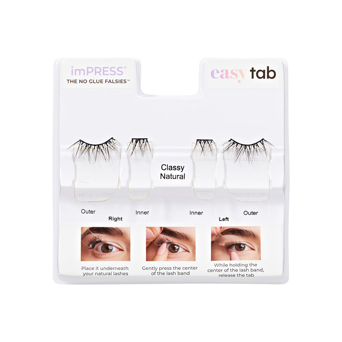 Kiss Impress Falsies Easy Tab Press On Self Adhesive Eyelashes, Black, 'Classy Natural', 1 Pair of 6mm-7mm Inner Natural Volume Eyelash Clusters & 1