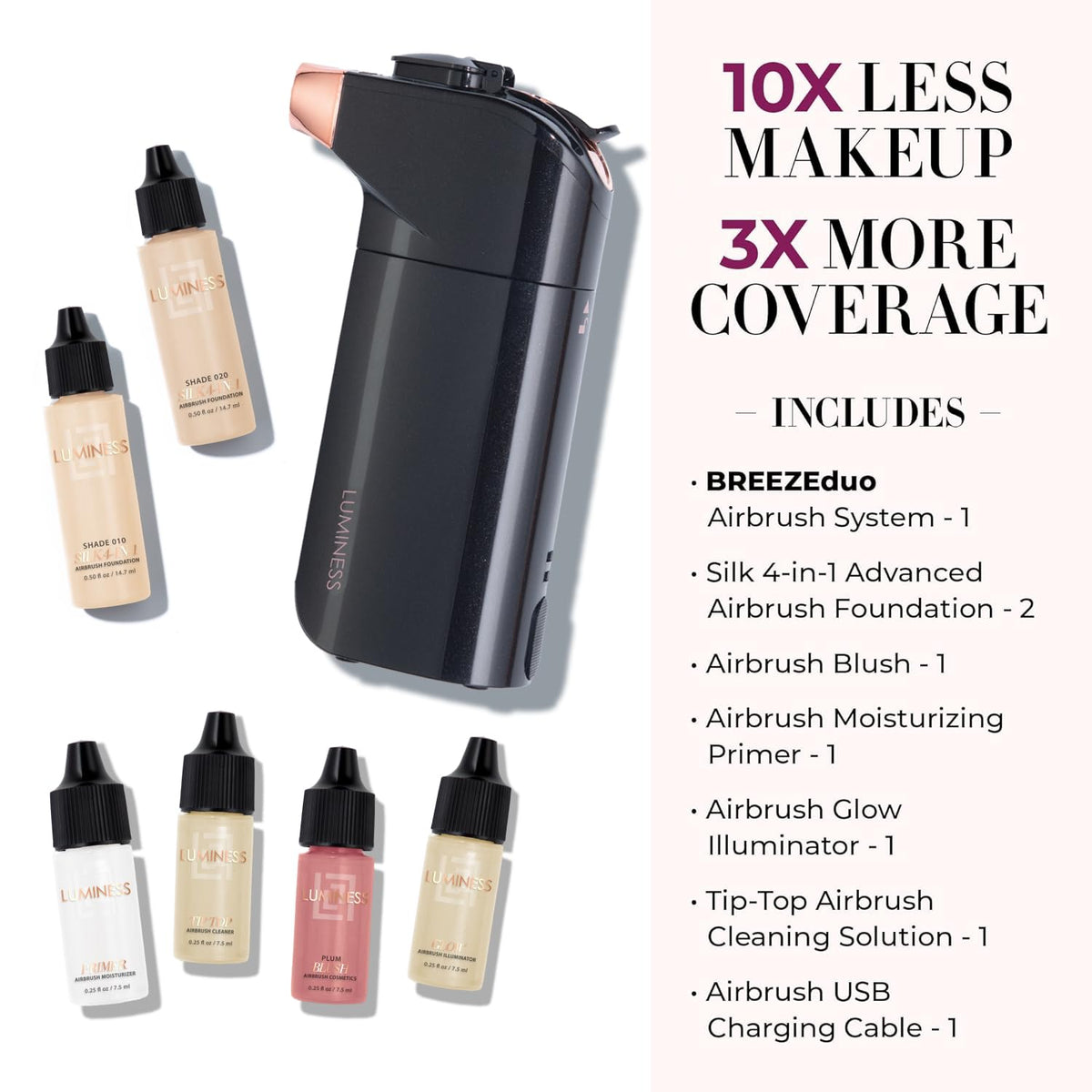 Luminess BREEZE DUO Airbrush Makeup System, Fair Coverage - 9-Piece Kit includes 2x Silk Airbrush Foundation, Soft Rose Blush, Glow Highlighter Beauty & Personal Care LUMINESS