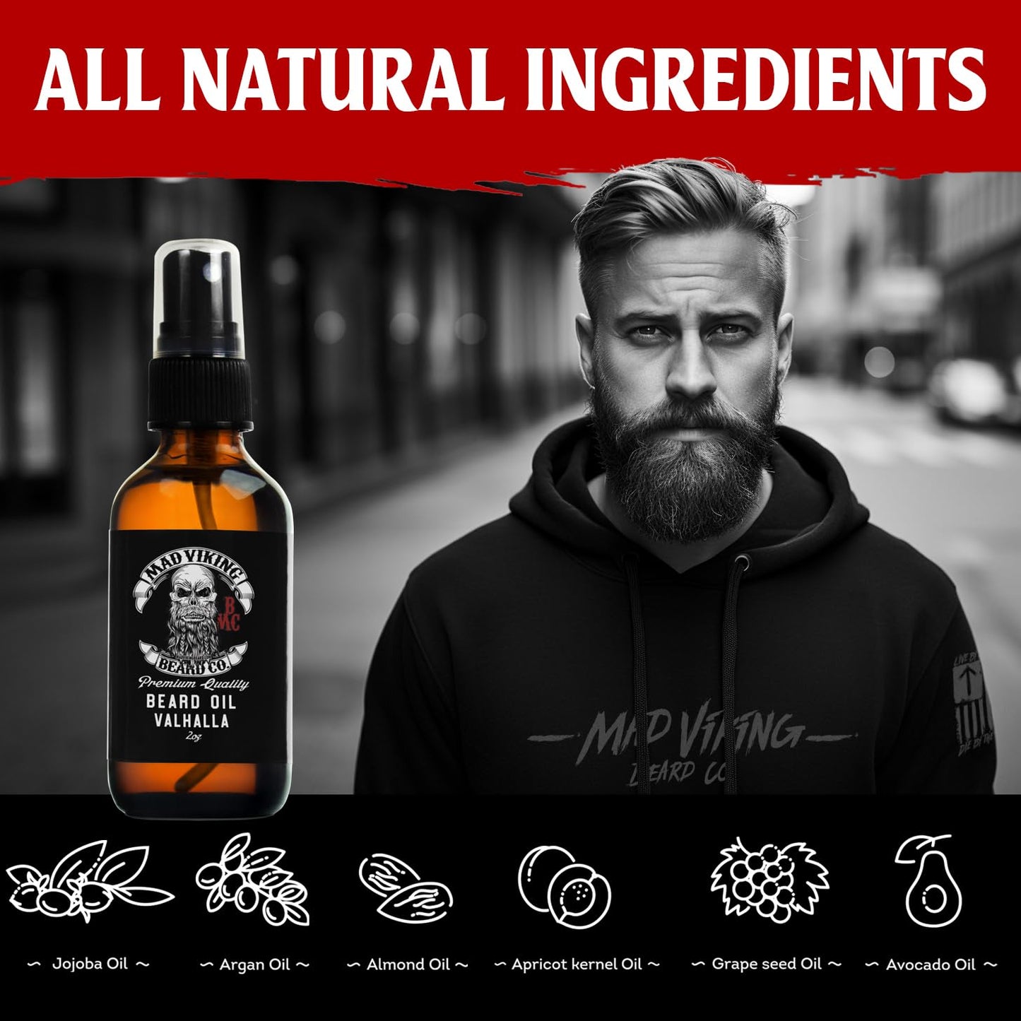 Mad Viking Valhalla Beard Oil - Hydrate, Soften And Grow Your Beard Naturally. Fight Itch And Dandruff With A Smooth Sandalwood & Vanilla Scent, Made Beauty and Personal Care MAD VIKING BEARD CO.